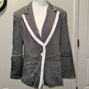 Le Suit Charcoal Blazer with White Accents